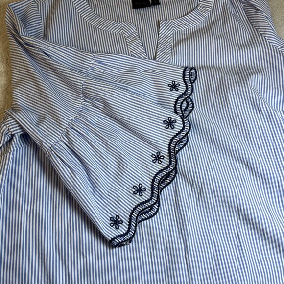 Rafaella Cotton Top Size 1X‎ Embroidered Nautical Stipe French Blue Cottagecore - Picture 5 of 9